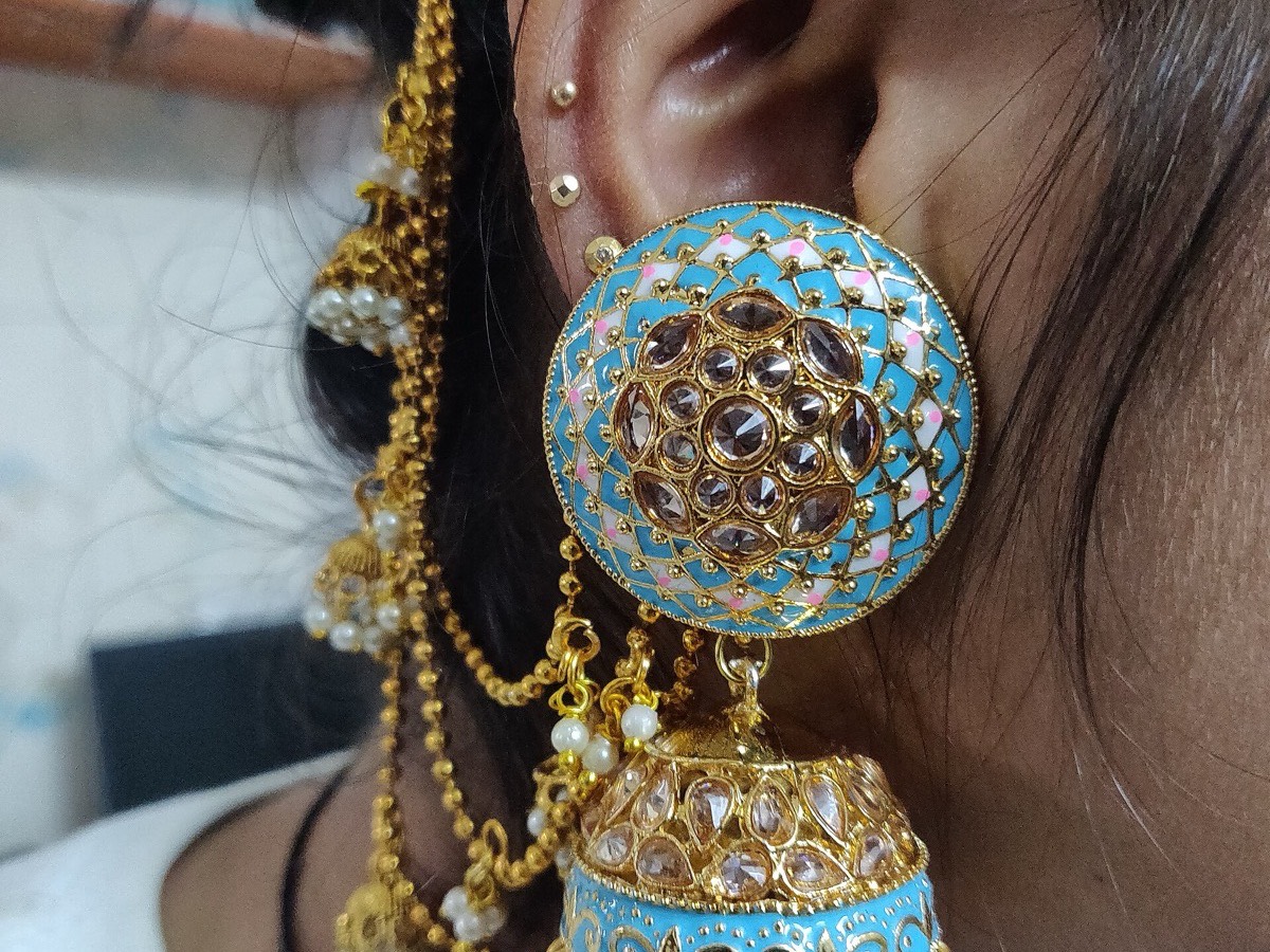 Green Stone Chandbali Earrings — view 3